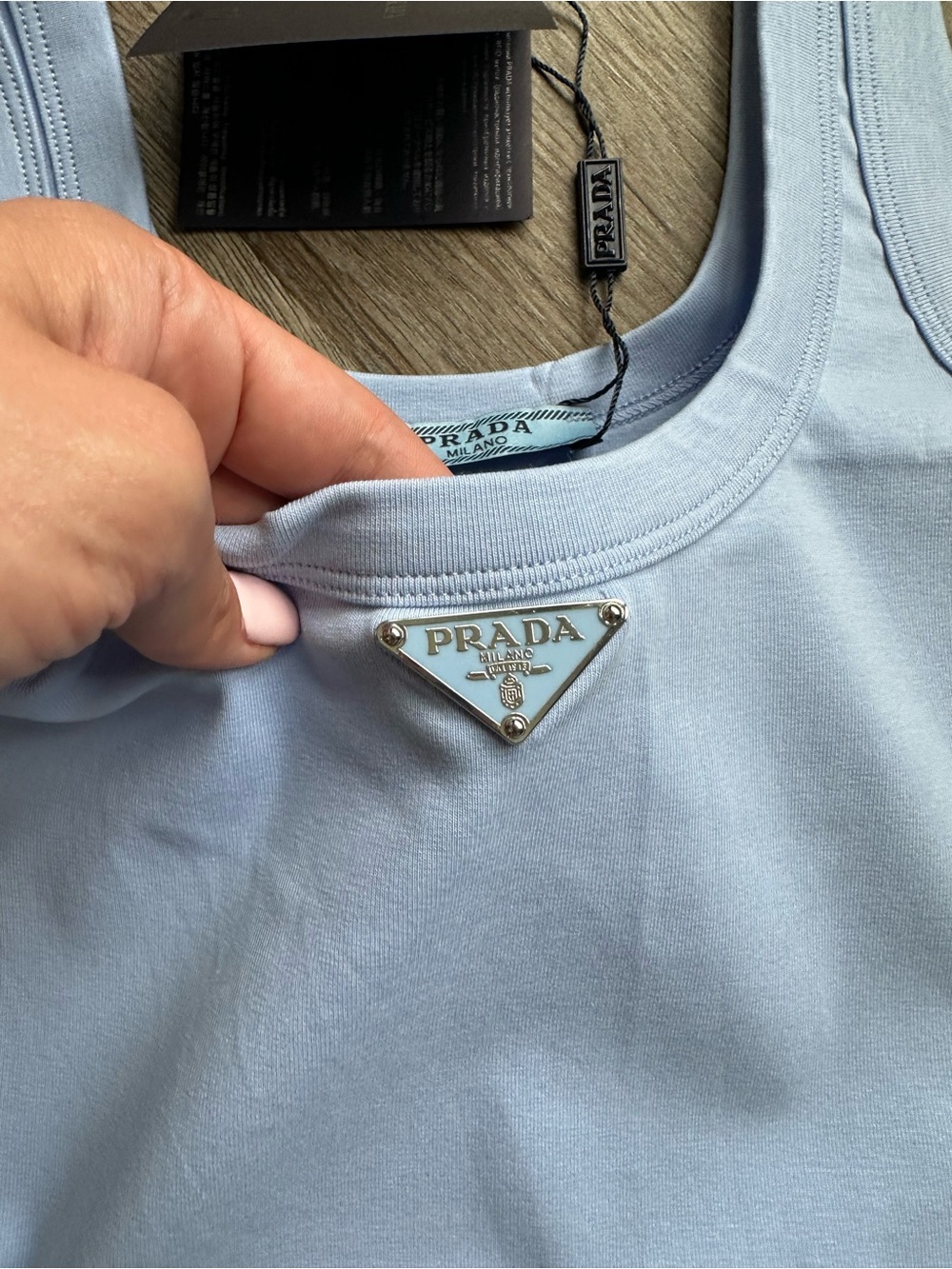 Prada Light Blue Logo Ribbed Tank Top - Picture 4 of 6